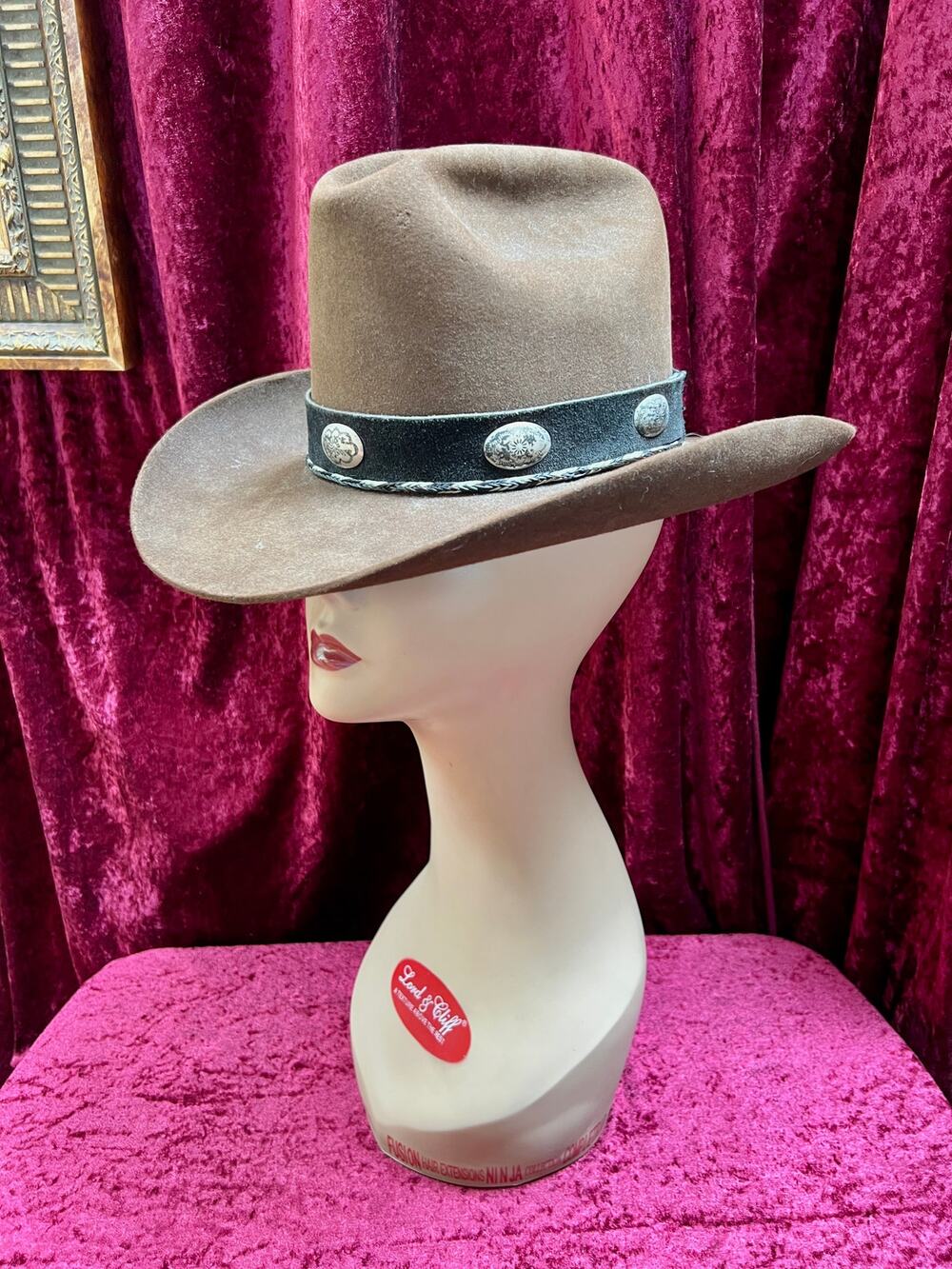 Vintage Brown Wool Cowboy Hat with Silver Conchos Western Style - Stetson Junior